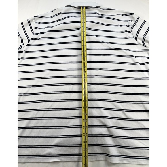 Polo Ralph Lauren Men's XL White Blue Striped Polo Shirt Short Sleeve Blue Pony - Picture 7 of 9
